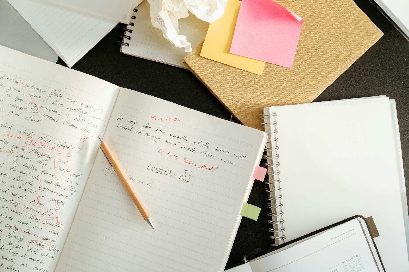 notebook with handwritten details