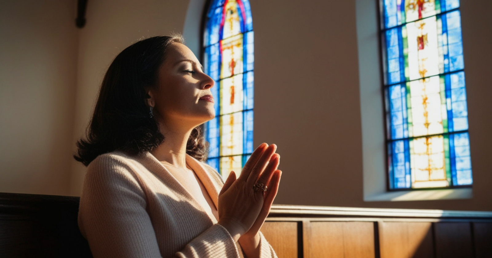 Woman praying in a church